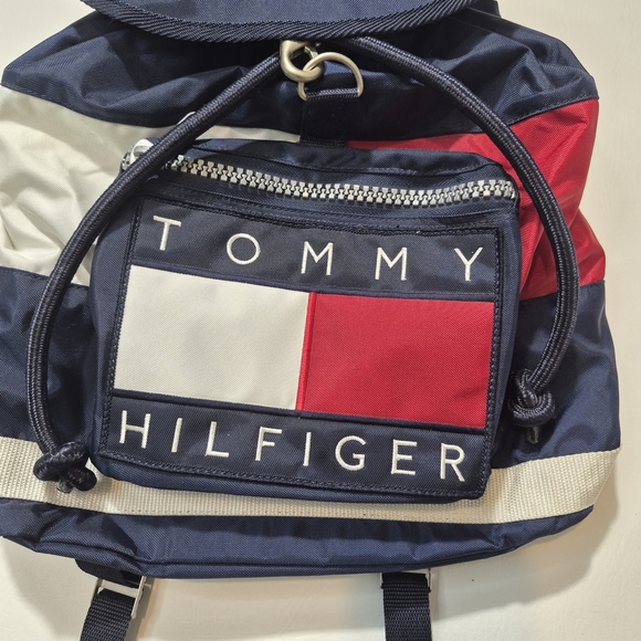 Tommy Hilfiger Backpack Vintage 90s Spellout Logo Blue Red White Drawstring main image 6